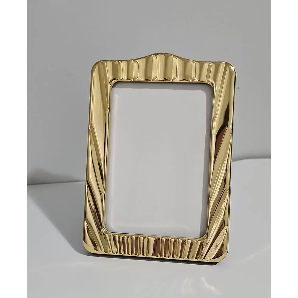 Polished Gold Tone Picture Frame Art Deco Hollywood Regency Fluted Accent